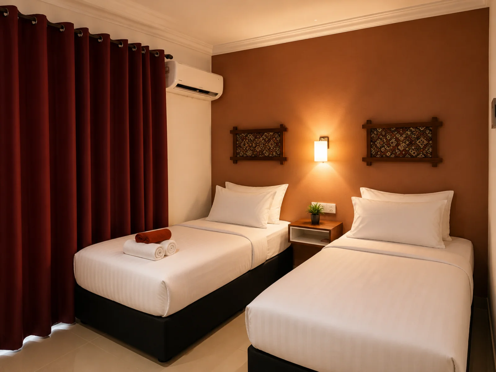 Bilik standard twin dengan dua katil single di Villa Wanie Inn